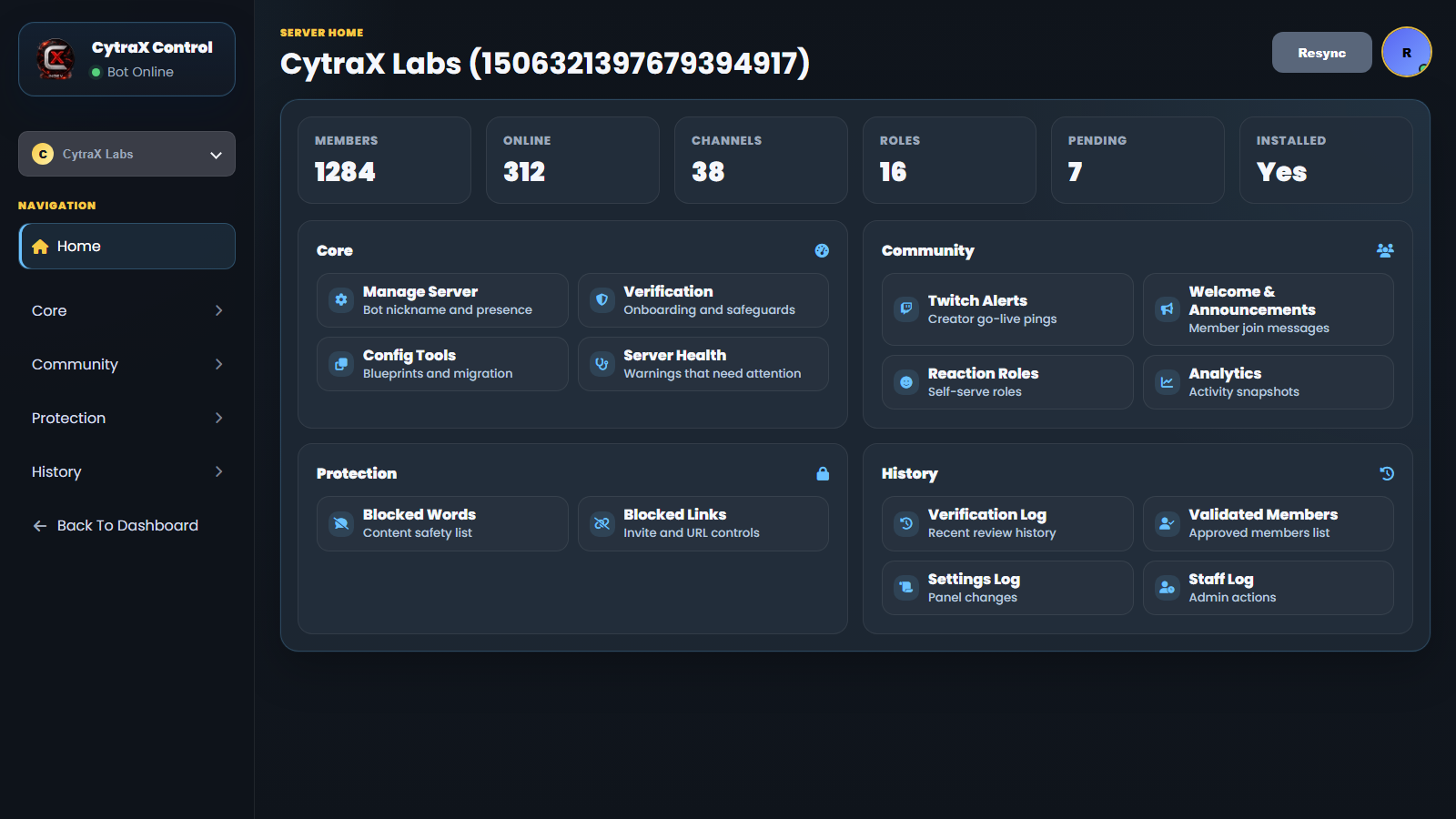 CytraX guild home panel screenshot